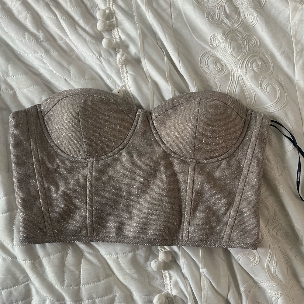 Womens glitter bustier corset top zip back